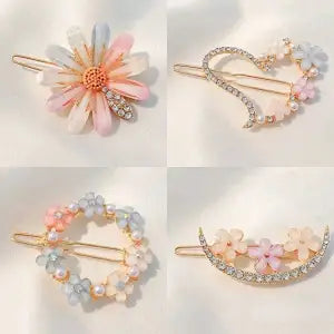 4pc/set Korean Style Flower Pearl Hairpin Side Clip