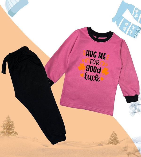 Fleece Hug Me Tracksuit For Kids (Baby-Pink)