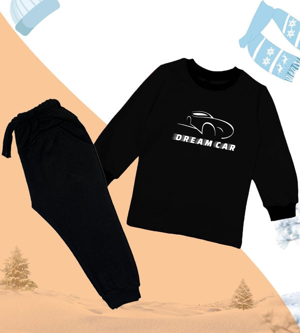 Fleece Dream-Car Tracksuit For Kids (Black)