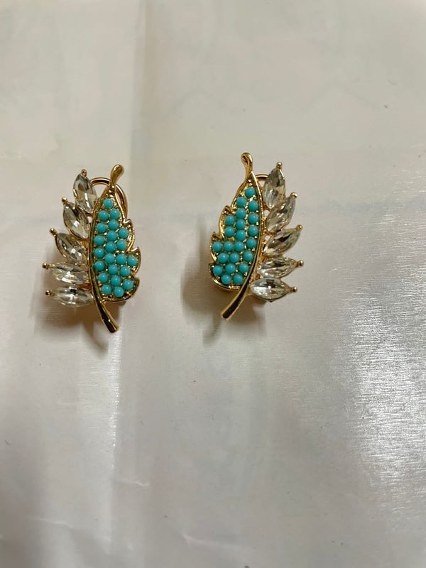 zircon leaf hoop earrings