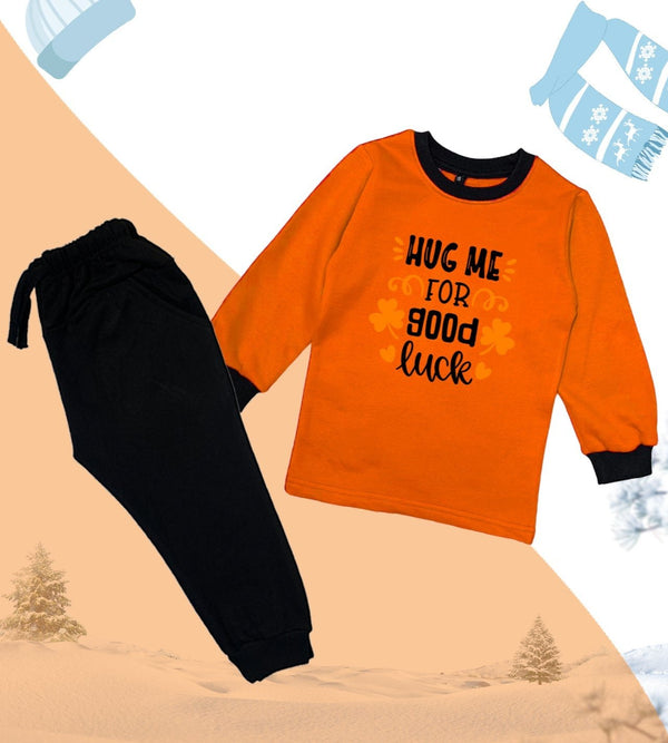 Fleece Hug Me Tracksuit For Kids (Orange)