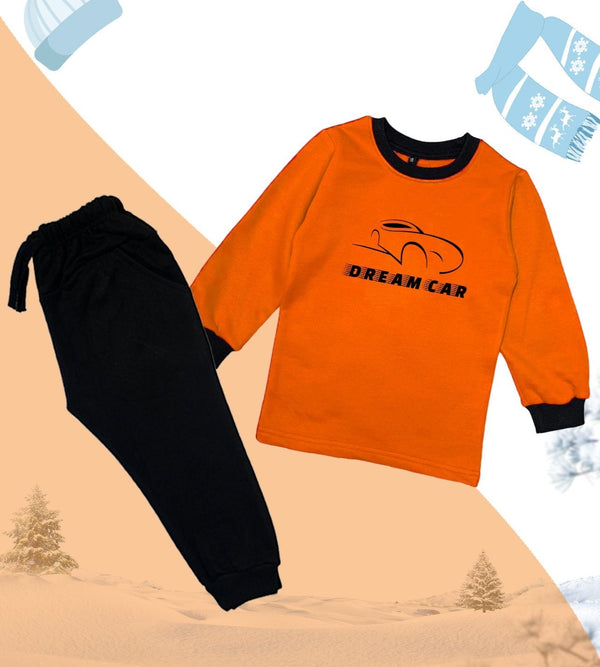 Fleece Dream-Car Tracksuit For Kids (Orange)