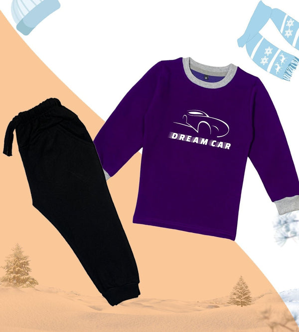 Fleece Dream-Car Tracksuit For Kids (Purple)