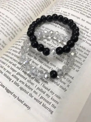 Pack of 2 Combo Matching Black And White Glass Beads Bracelet