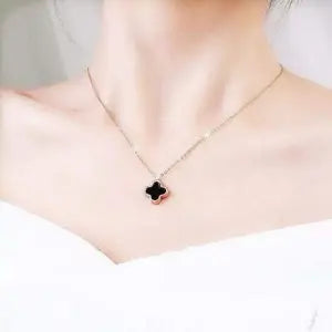 Rose Gold Black Clover Necklace with box