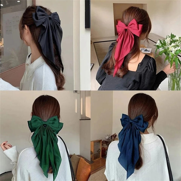 Pack of 4 Long Big Bow Hairclip (Random color)