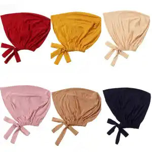 Pack of 6 Tie Hijab Cap - Inner Caps for Hijab (Random colors)