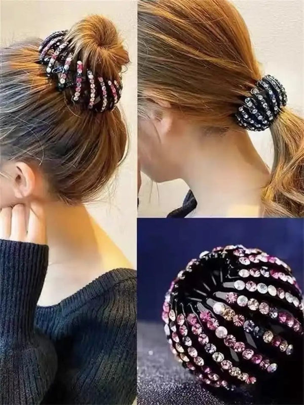 Fashion Women Bun Crystal Hair Buckle Hair Clip (Random Color)